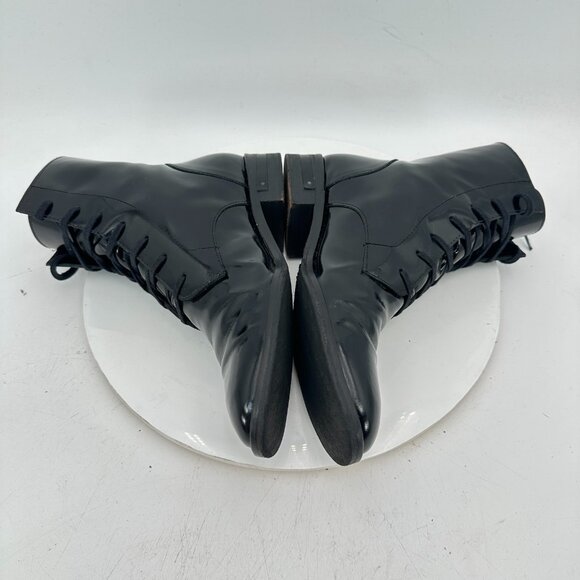 Freda Salvador Women Size 7.5 Black Patent Leather Plain Toe Lace Up Ankle Boot - Picture 7 of 11